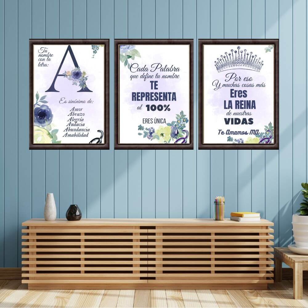 Conjunto de Letras con Significado Azul Floreado