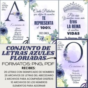 Conjunto de Letras con Significado Azul Floreado